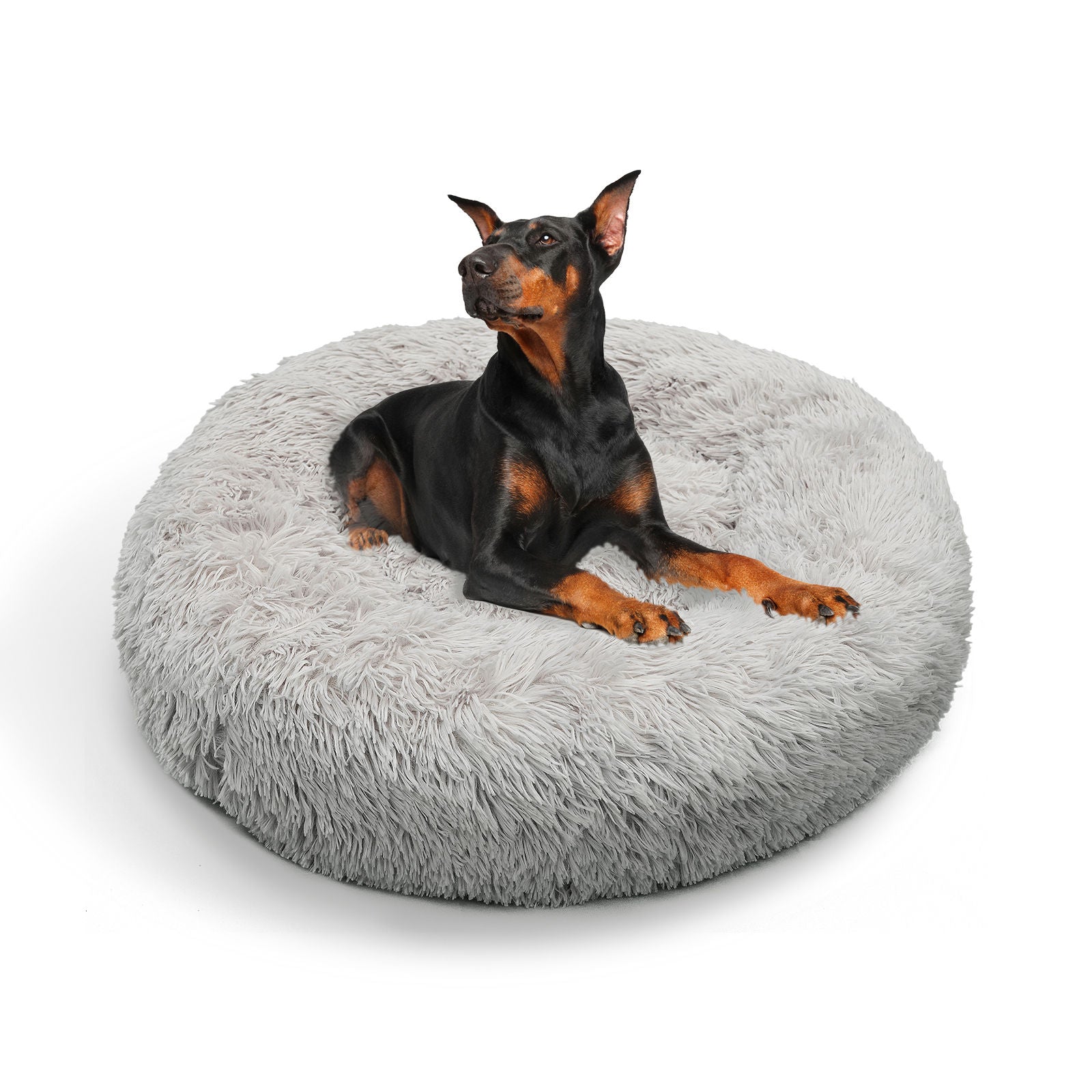True Blue Pets Luxurious XL Round Plush Dog Bed - Light Grey Comfort Nest